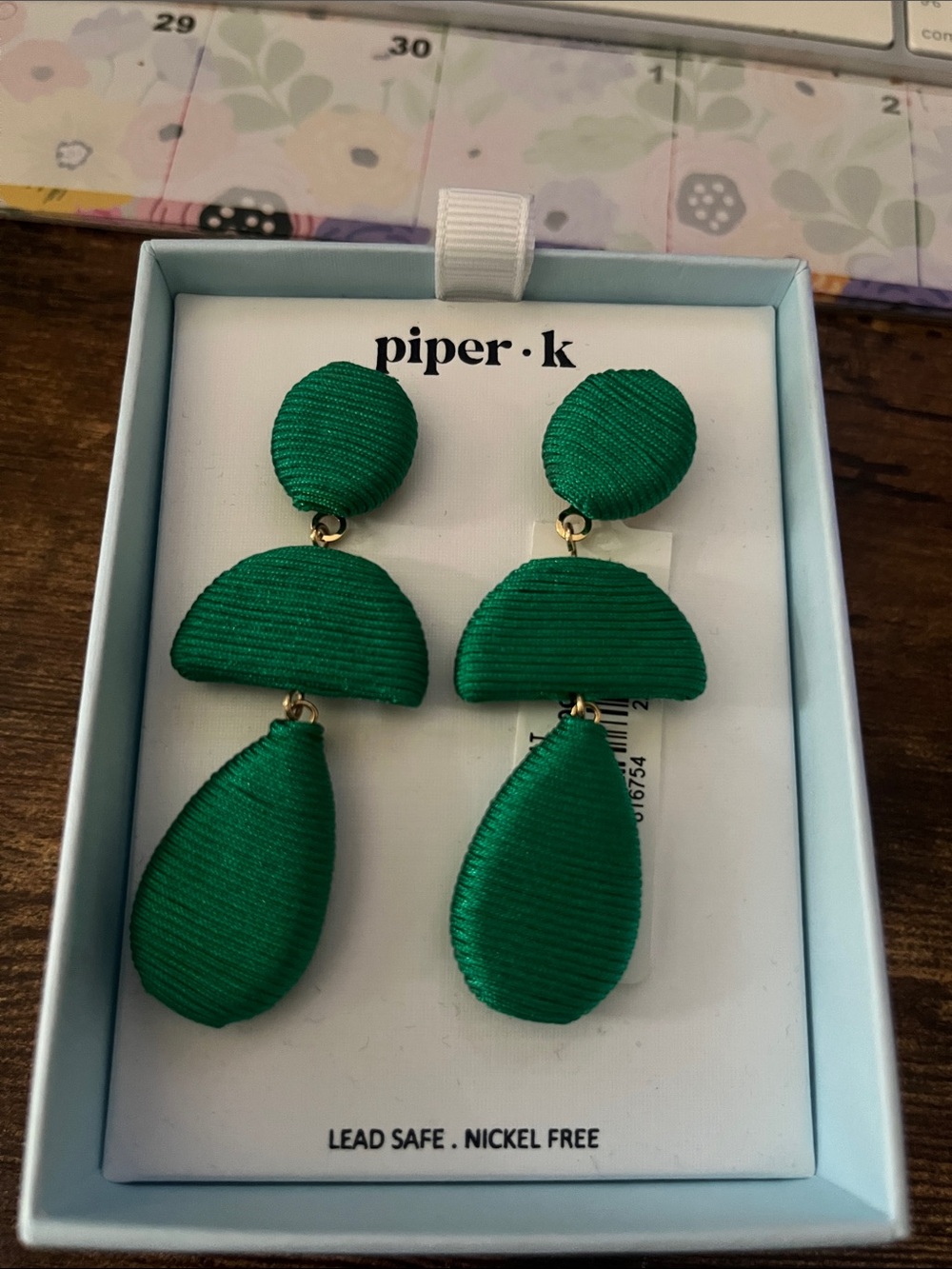 Piper K Green Triple-Drop Dangle Earrings